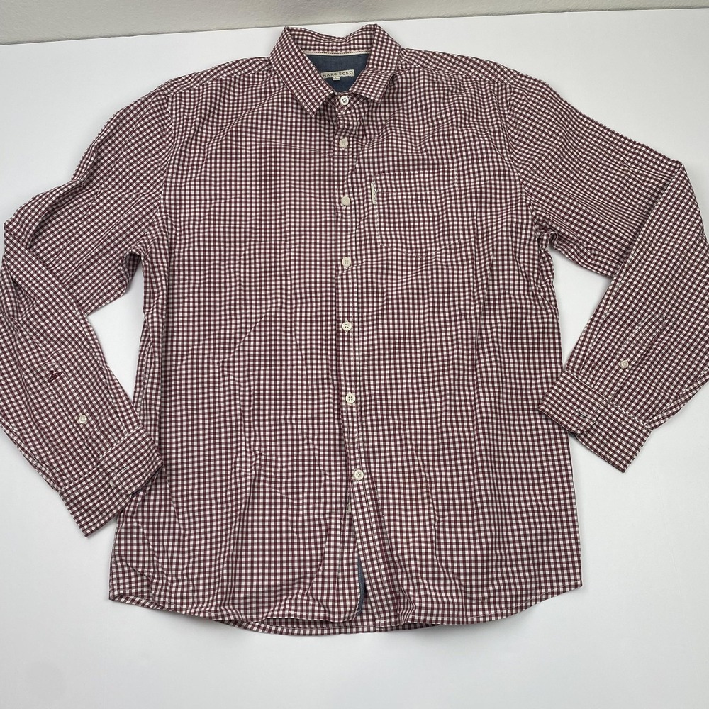 Marc Ecko Shirt Mens Large Red Check Gingham Button Down Long Sleeve Casual